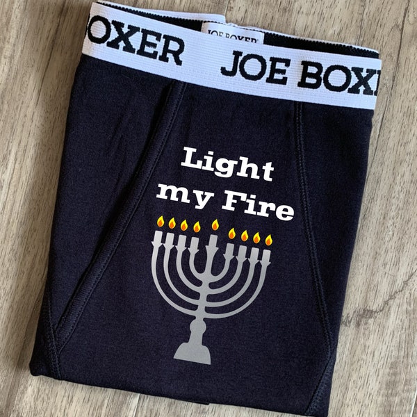 Hanukkah Boxers, Light my Fire, Menorah, Funny Briefs, Mens gift, Husband, Boyfriend, Jewish Gifts