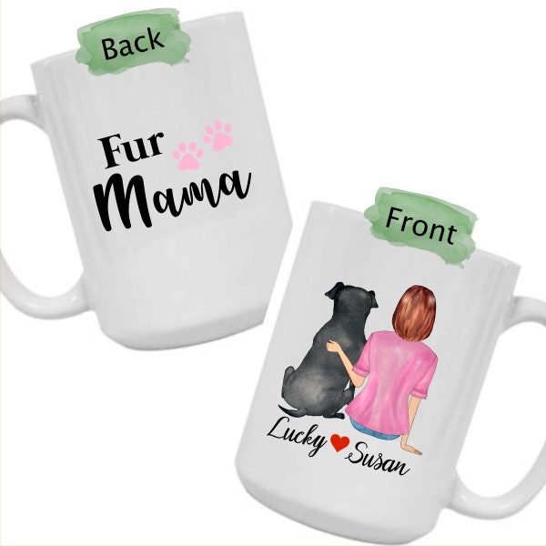 Pet Lovers Gift, Fur Mama, Dog Mug, Cat Mug, water bottle, tumbler. Girl and her pet