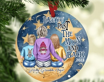 Personalized Grandma Christmas Ornament, Gift from Grand Children, Custom Glass Ornament, 2023 Christmas Ornament Love you to the Moon