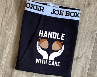 Valentines Day Gift for Him, Handle with Care Boxer briefs, Underwear, Cotton Two Year Anniversary, for Husband Boyfriend