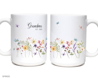 Floral Grandma Mug,  Custom New Grandma Gift