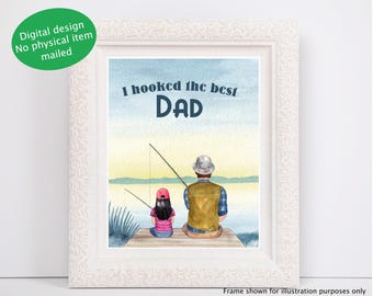 Custom art for Father's Day, Dad, Grandpa digital artwork, Fishing, Card, poster, wall art