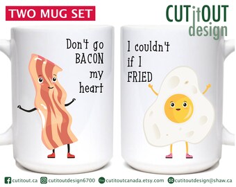 Juego de tazas para él y para ella, regalo para parejas, no me rompas el corazón, amantes del tocino, par de tazas de café