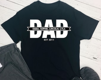 Personalized Dad Shirt – Established Year & Kids' Names – Custom Father's Day T-Shirt – Papa, Grandpa, Daddy Gift Idea