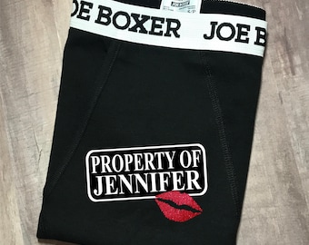 Valentine Gift for Him, Property of Boxers, Anniversary or Birthday Gift, Groom Gift, Custom boxers Husband or boyfriend present