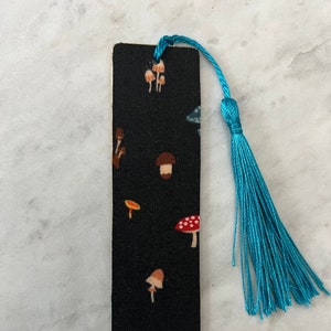 Mushroom bookmark, wood/fabric bookmark, bookmark, mushrooms