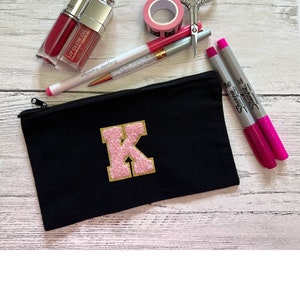 Monogram pencil case, personalized bag, letter patch, chenille letter patch