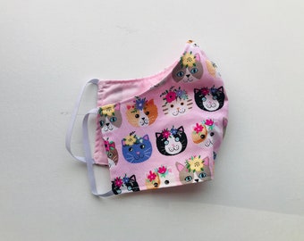 Cat Face mask, fabric face mask, floral cat face mask