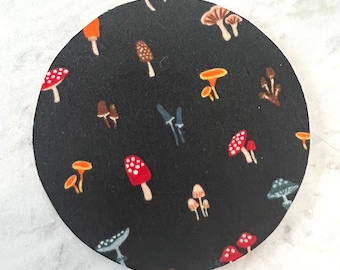 Mushroom coaster, coaster, fabric coaster, fabric & wood coaster, Mushrooms