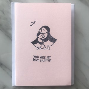 Carte, carte macareux, carte d'amour, carte vierge à l'intérieur, carte romantique, carte de femme, carte de petite amie