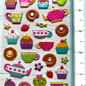 Autocollants de cupcake, autocollants de tasse de thé, autocollants de fête, autocollants de bouffée