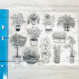 Tampon plante, tampon plante transparent, tampon terrarium, tampon succulente, tampon arbre en papier, tampon tournesol, jeu de tampons, fabrication de cartes, scrapbooking