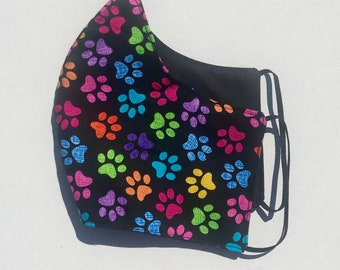 Adult face mask, paw print face mask, colourful face mask, washable face mask, animal lover face mask