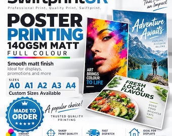 Custom Matt Poster Printing – Personalised Photo & Business Prints on 140gsm Paper A0 A1 A2 A3 A4