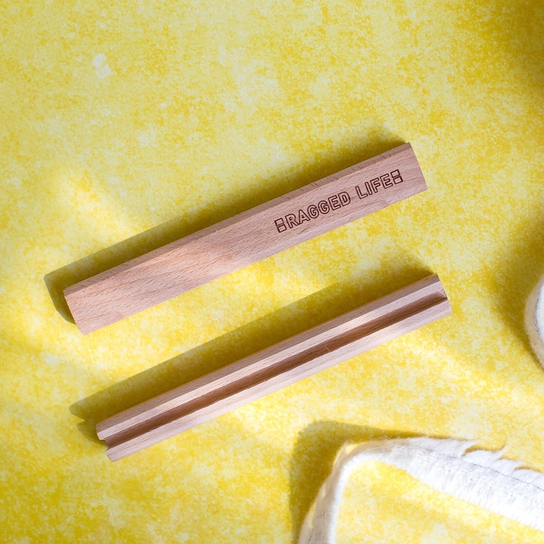 Beech wood fabric strip cutting gauge for rag rugging, perfect DIY tool for making shaggy and proddy rag rugs