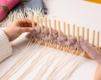 90cm Wooden Peg Loom Weaving Kit: Beginner Rug Making with Bag