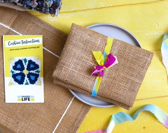 Rag Rug Cushion Hessian - 40 x 40cm
