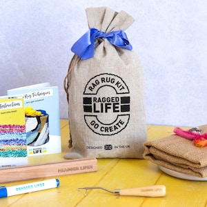 Rag Rug Beginner Kit - DIY Craft Gift Set for Adults - Latch Hook, Hessian, Gauge, Instructions & More | No Fabric Included | Ragged Life