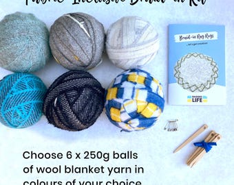 Braid-In Rag Rug Kit: Beginner Rug Making Set with Wool Yarn