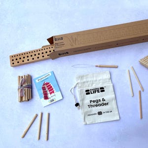 DIY Rug Peg Loom Kit 50cm - Easy Weaving for Cushions, Crafts - Beginner Friendly with pegs, threader, instructions, kit bag and wooden loom with three rows of holes