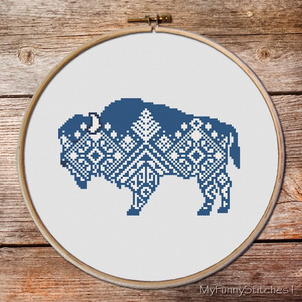 Schema per punto croce di un bufalo, schema per punto croce, custode della notte, animali totemici, toro, schema per punto croce Navajo, bisonte, ranger