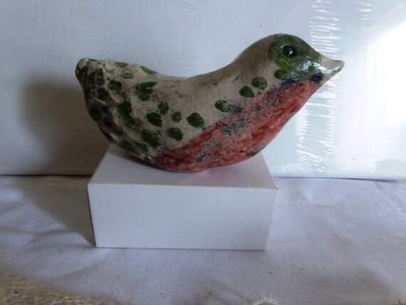 Oiseau En Raku Plastron Rouge