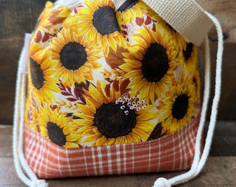 Small Drawstring Project Bag-Sunflower