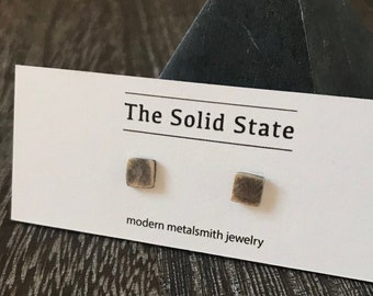 Pendientes cuadrados de plata oxidada, tamaño 4 mm