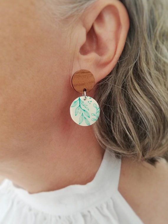 WOOD GREEN - Polymer clay and wood earrings