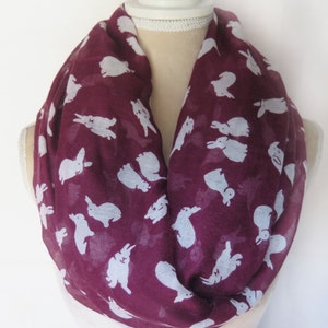 Dark Red and White Rabbit Bunny Print Infinity / Long Scarf