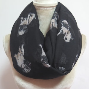 Black Pug Dog Print Infinity / Long Scarf Women&#39;s Accessories Gift For Her