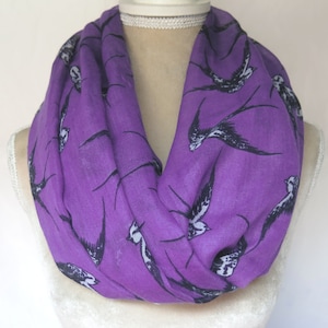 Purple Swallow Bird Print Infinity / Long Scarf