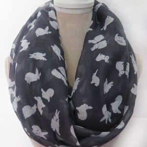 Grey and White Rabbit Bunny Print Infinity / Long Scarf