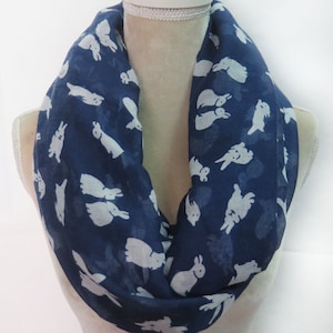 Navy and White Rabbit Bunny Print Infinity / Long Scarf