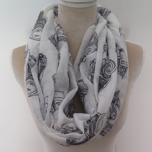 White Vintage Camera Print Infinity /long Women's Scarf Gift Ideas