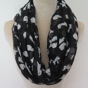 Black and White Rabbit Bunny Print Infinity / Long Scarf