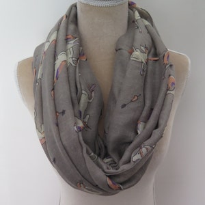 Grey Unicorn Horse Print Infinity / Long Scarf Women&#39;s Accessories Gift Ideas