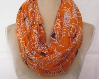 Orange Spider and Net Print Infinity / Long Scarf Halloween Party Gift