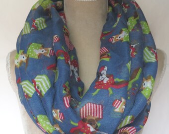 Blue Dog in A Gift Box Print Infinity / Long Christmas Scarf