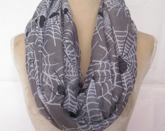 Grey Spider and Net Print Infinity / Long Scarf Halloween Party Gift