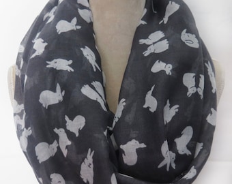 Grey and White Rabbit Bunny Print Infinity / Long Scarf