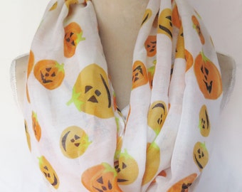 White Halloween Pumpkin Print Infinity / Long Scarf Women's Accessories Gift Ideas