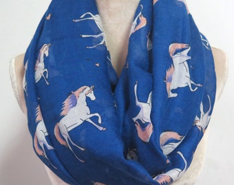 Navy Unicorn Horse Print Infinity / Long Scarf Women's Accessories Gift Ideas