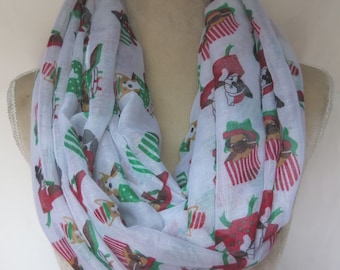 White Dog in A Gift Box Print Infinity / Long Christmas Scarf