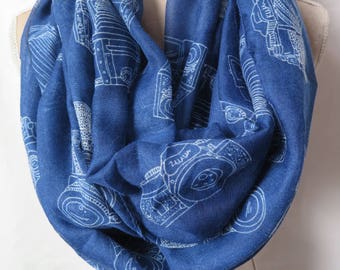 Blue Vintage Camera Print Infinity / Long Scarf Gift Ideas for Women