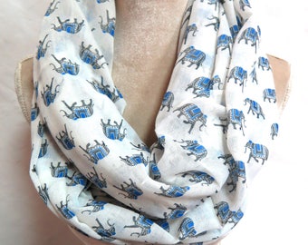 Beige Elephant Print Infinity / Long Scarf Women's Accessories Gift Ideas
