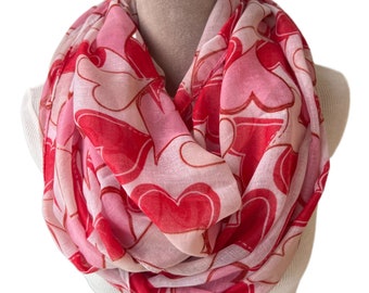 Heart Love Print Women's Scarf, Lightweight for All Seasons, Valentine's Day Gift, Oblong / Infinity Scarf