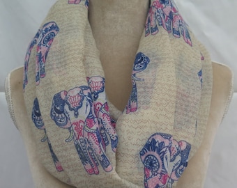 Vintage Elephant Animal Print Infinity / Long Scarf Women's Accessories Gift for Her