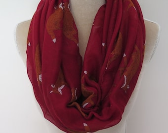 Red Fox Print Infinity / Long Women's Scarf Gift Ideas for Her