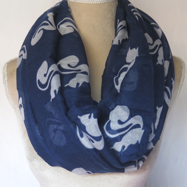 Navy Cute Squirrel Print Infinity / Long Scarf Women's Accessories Gift Ideal